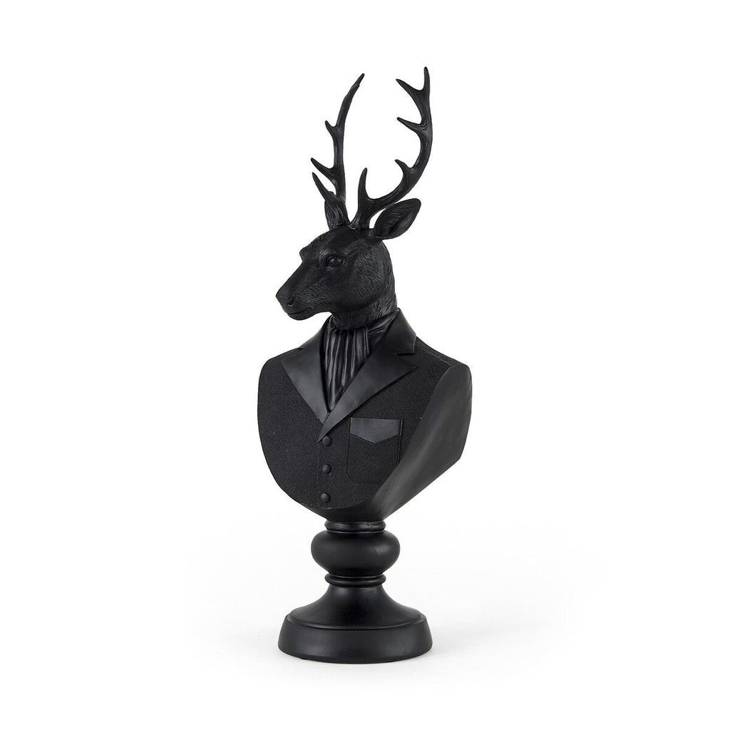 Black Resin Suited Deer Bust Sculpture - 6 W x 8 D x 23 H