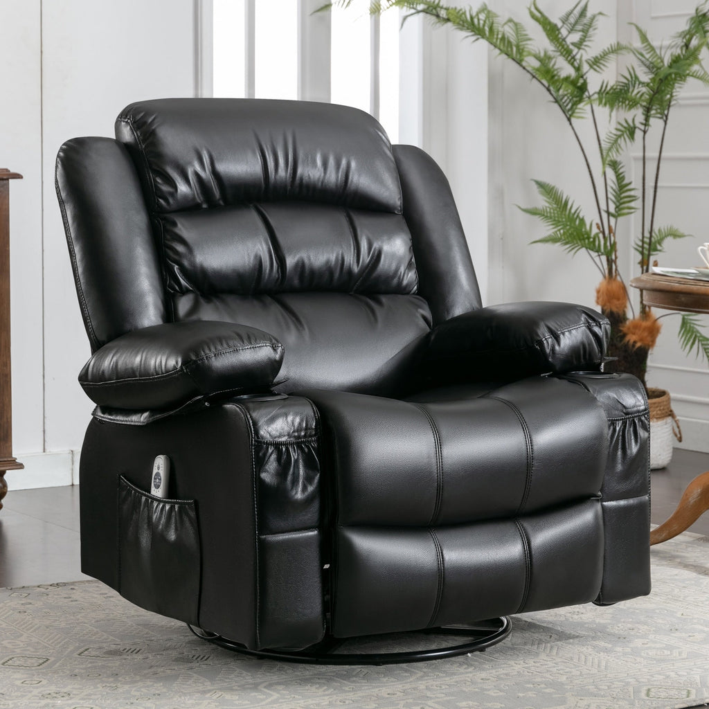 Black Swivel Rocker Recliner with Heat, Massage & USB Ports