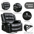 Black Swivel Rocker Recliner with Heat, Massage & USB Ports