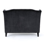 Black Velvet Button Tufted High Wingback Loveseat Sofa
