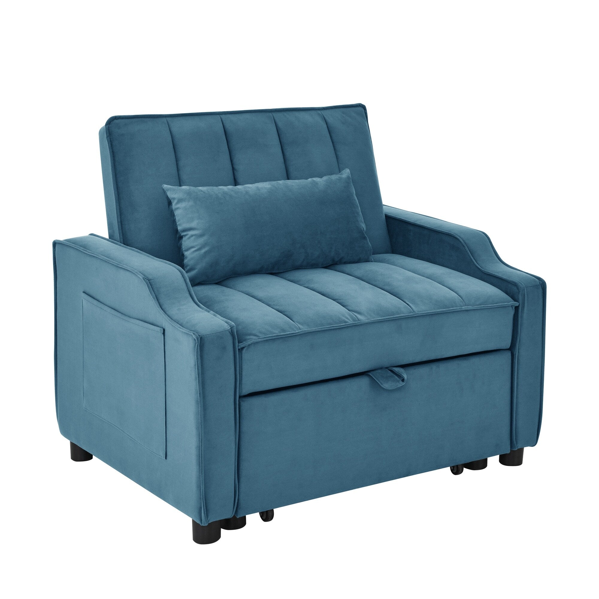Blue Velvet Convertible Single Sleeper Sofa with Pull-out Bed