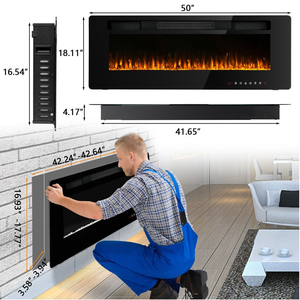 Bossin 30 to 72 inch Electric Fireplace Ultra-Thin and Silence Linear Recessed Wall Mounted Fireplace with Remote Control
