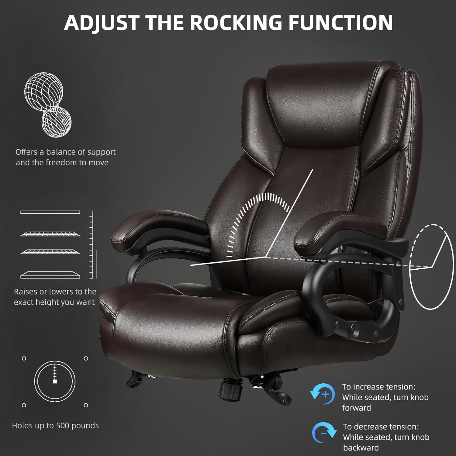 Bossin Big and Tall Executive Office Chair,500LBS Adjustable Lumbar Support Ergonomic Chair with High Back PU Leather Computer