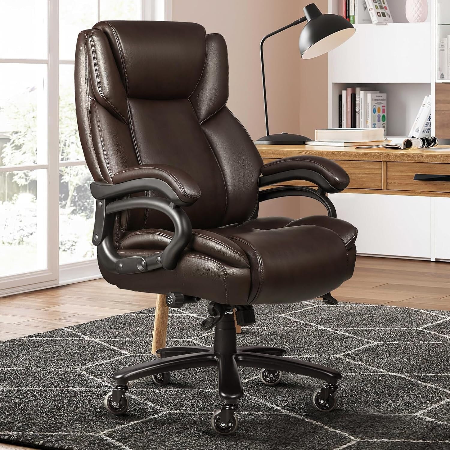 Bossin Big and Tall Executive Office Chair,500LBS Adjustable Lumbar Support Ergonomic Chair with High Back PU Leather Computer
