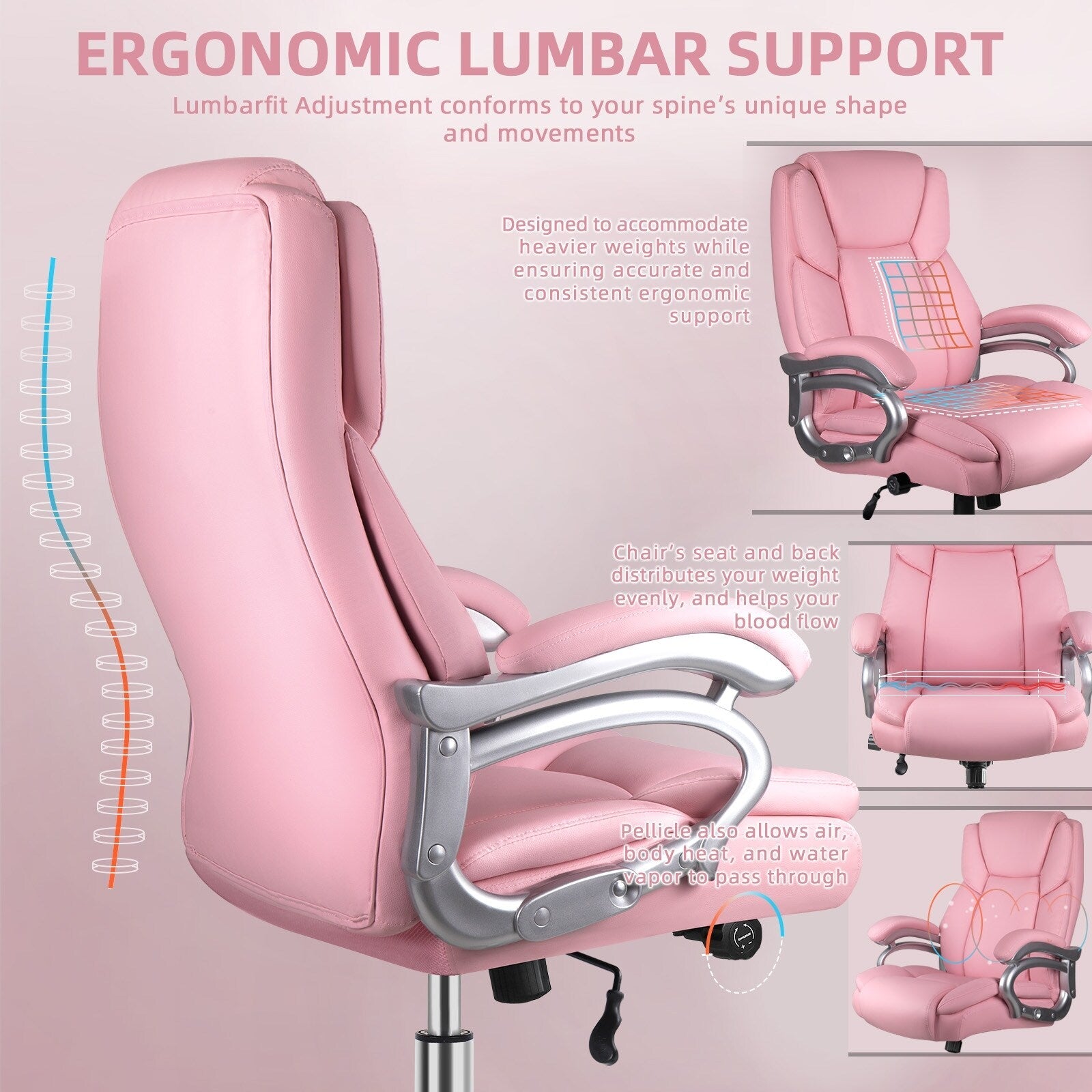 Bossin Big and Tall Executive Office Chair,500LBS Adjustable Lumbar Support Ergonomic Chair with High Back PU Leather Computer