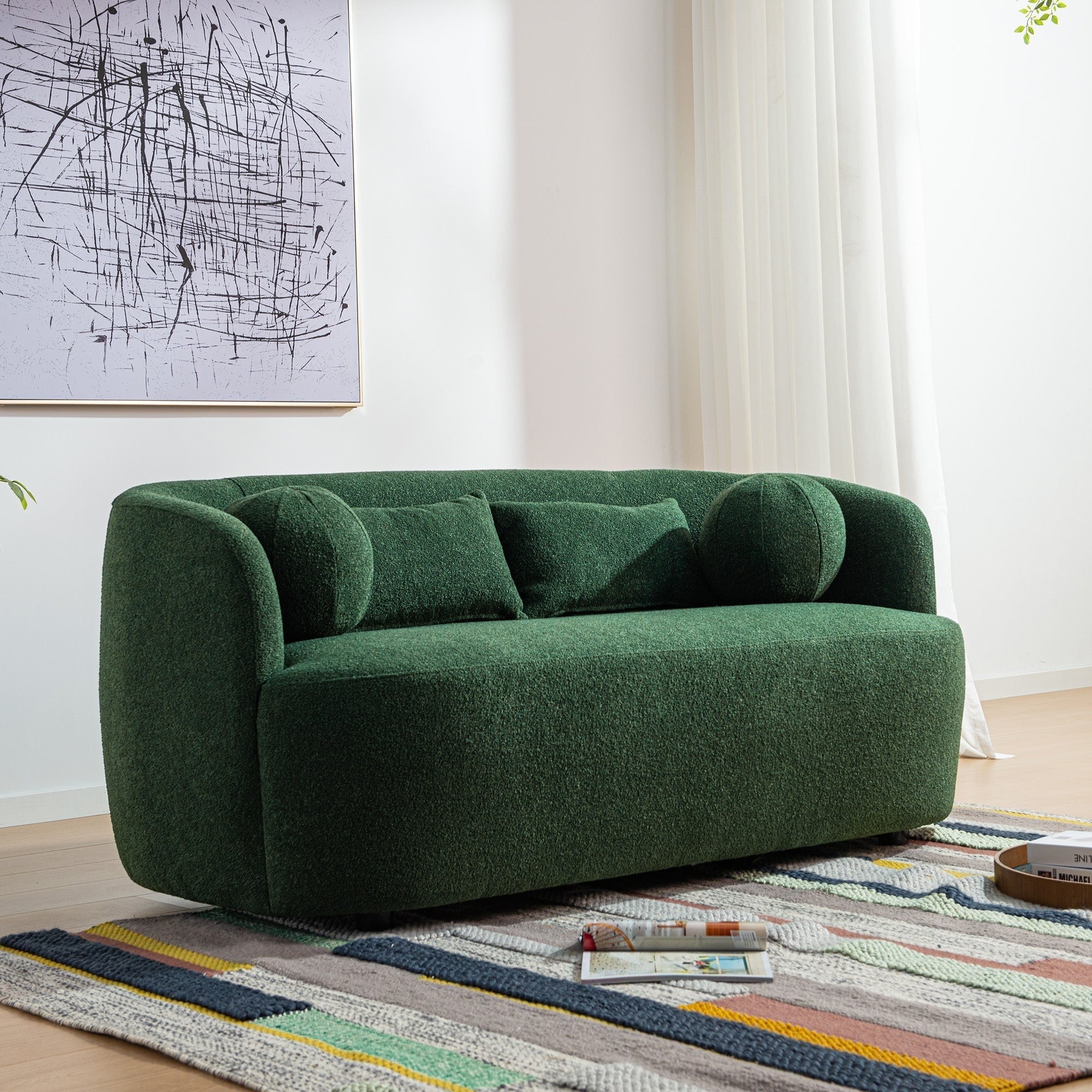 KINWELL Boucle Upholstered 2-Seats Loveseat with Pillows