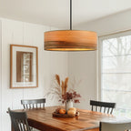 Breaux 4-Light Wood Veneer Drum Chandelier with Black Canopy - 22 in. W