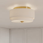 Burnaby Mid-Century Modern Ceiling Mount Light White Linen Drum Shade