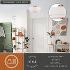 Burnaby Mid-Century Modern Ceiling Mount Light White Linen Drum Shade