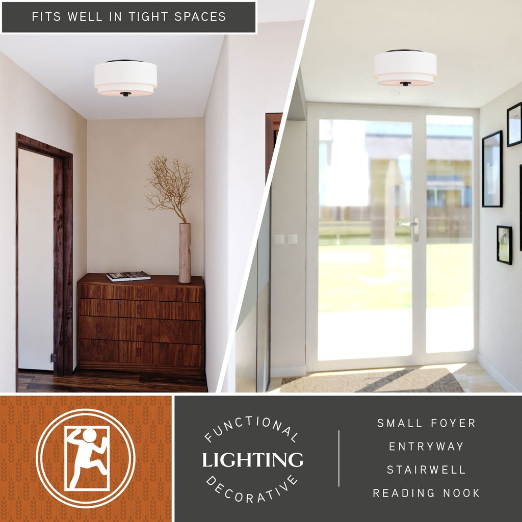 Burnaby Mid-Century Modern Ceiling Mount Light White Linen Drum Shade