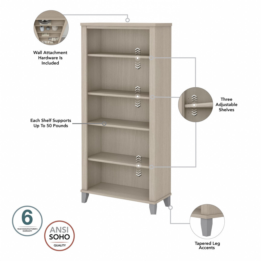Bush Furniture Somerset Tall 5 Shelf Bookcase with Adjustable Shelves