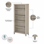 Bush Furniture Somerset Tall 5 Shelf Bookcase with Adjustable Shelves