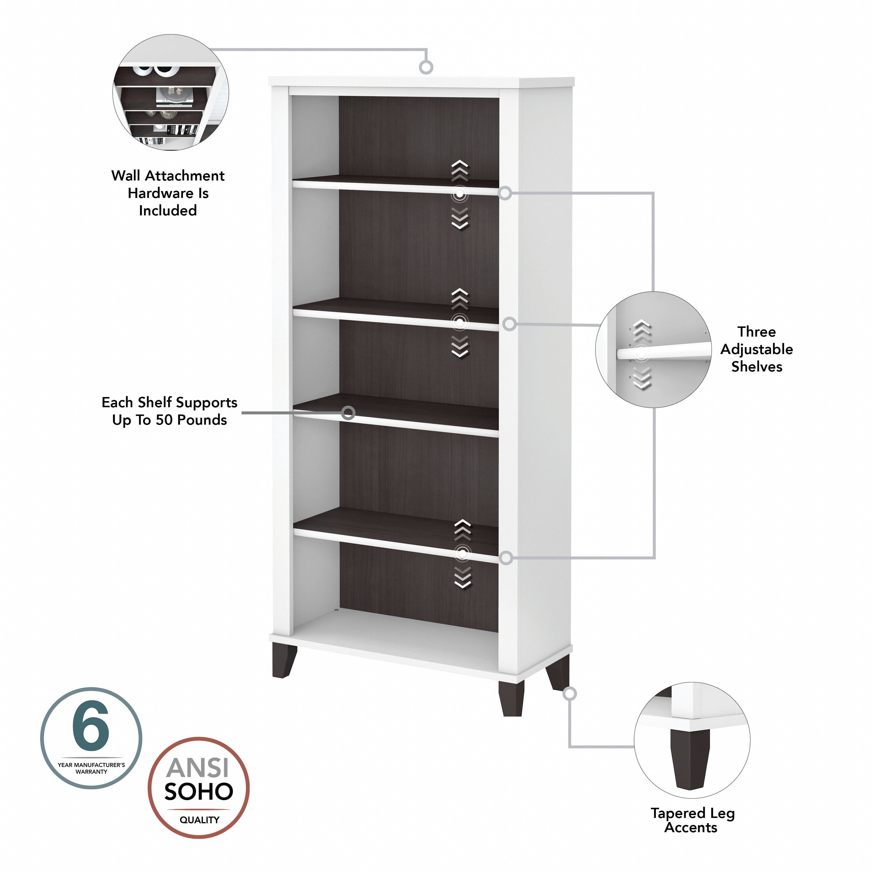 Bush Furniture Somerset Tall 5 Shelf Bookcase with Adjustable Shelves