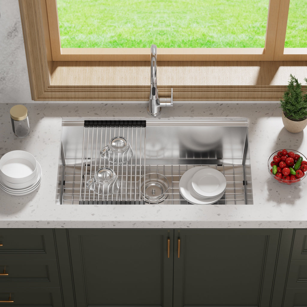 CB HOME 32'' Undermount Gold Kitchen Sink, Drop in Black/Stainless Steel Kitchen Sink, Single Bowl Kitchen Sink with Accessories