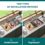 CB HOME 32'' Undermount Gold Kitchen Sink, Drop in Black/Stainless Steel Kitchen Sink, Single Bowl Kitchen Sink with Accessories