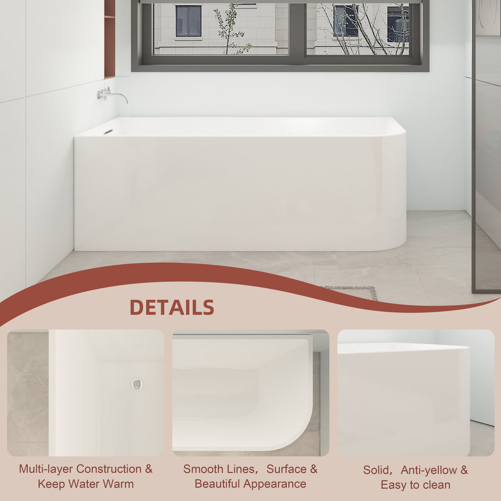 CB HOME 59''/67'' Freestanding Acrylic Soaking Bathtubs, Soaking Tubs Single Side Against The Wall, Left/Right Overflow
