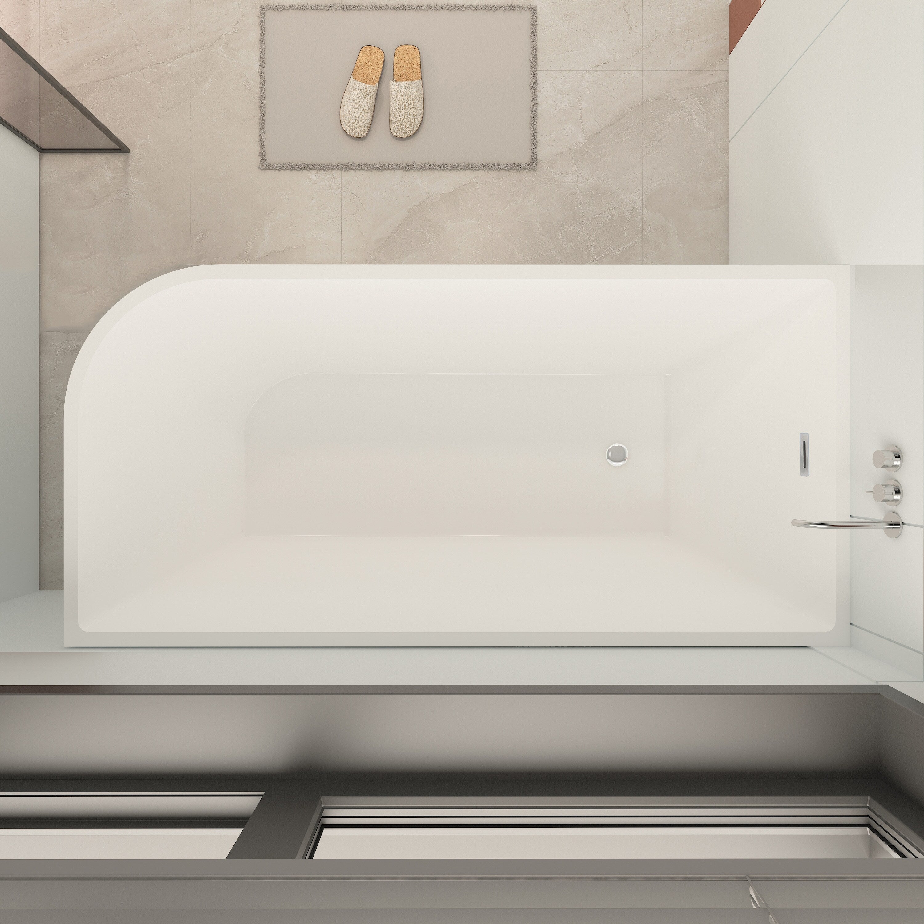 CB HOME 59''/67'' Freestanding Acrylic Soaking Bathtubs, Soaking Tubs Single Side Against The Wall, Left/Right Overflow