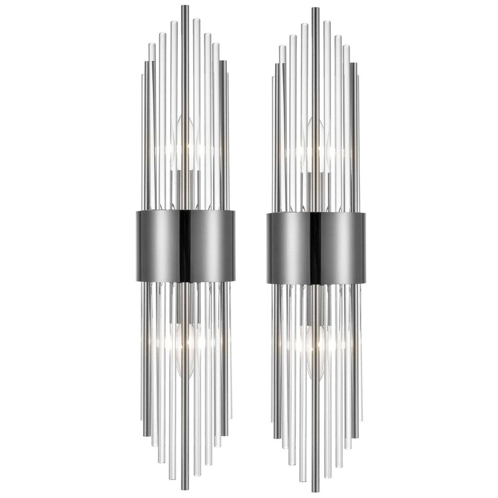 Cabrera Modern Metal Wall Sconce with Beautiful Crystal Clear Glass Rods for Bathroom Set of 2