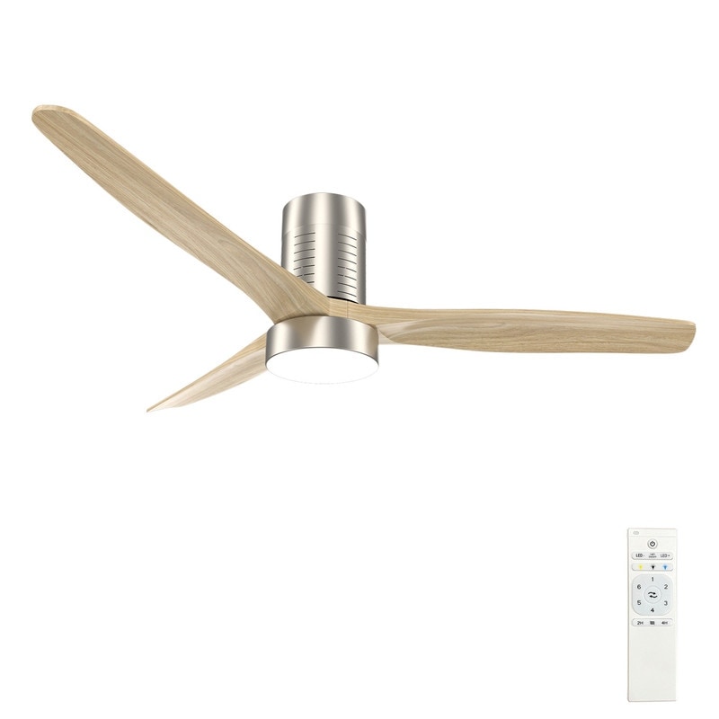52 Inch Farmhouse Style Flush Mount Ceiling Fan with Light and Remote Control, Reversible DC Motor