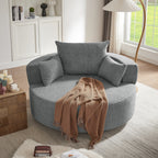 Chenille Accent Barrel Chair Lounge Chair, Round Sofa Chair Armchair with 360-Degree Swivel Base and 3 Removable Pillows