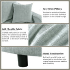 Chenille Chaise Lounge Sofa Bed, Upholstered Sofa Couch with Tufted Backrest and 2 Detachable Pillows for Living Room