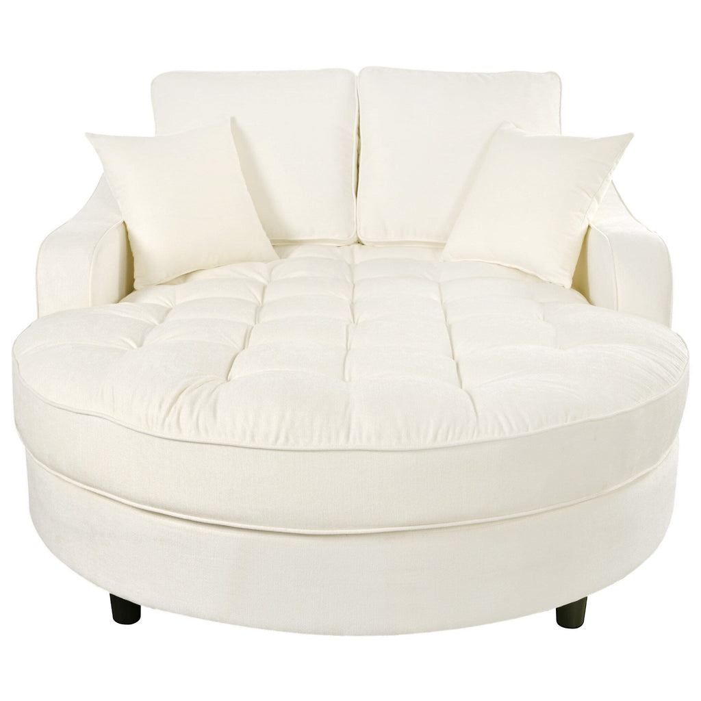 Chenille Chaise Lounge Sofa Bed, Upholstered Sofa Couch with Tufted Backrest and 2 Detachable Pillows for Living Room