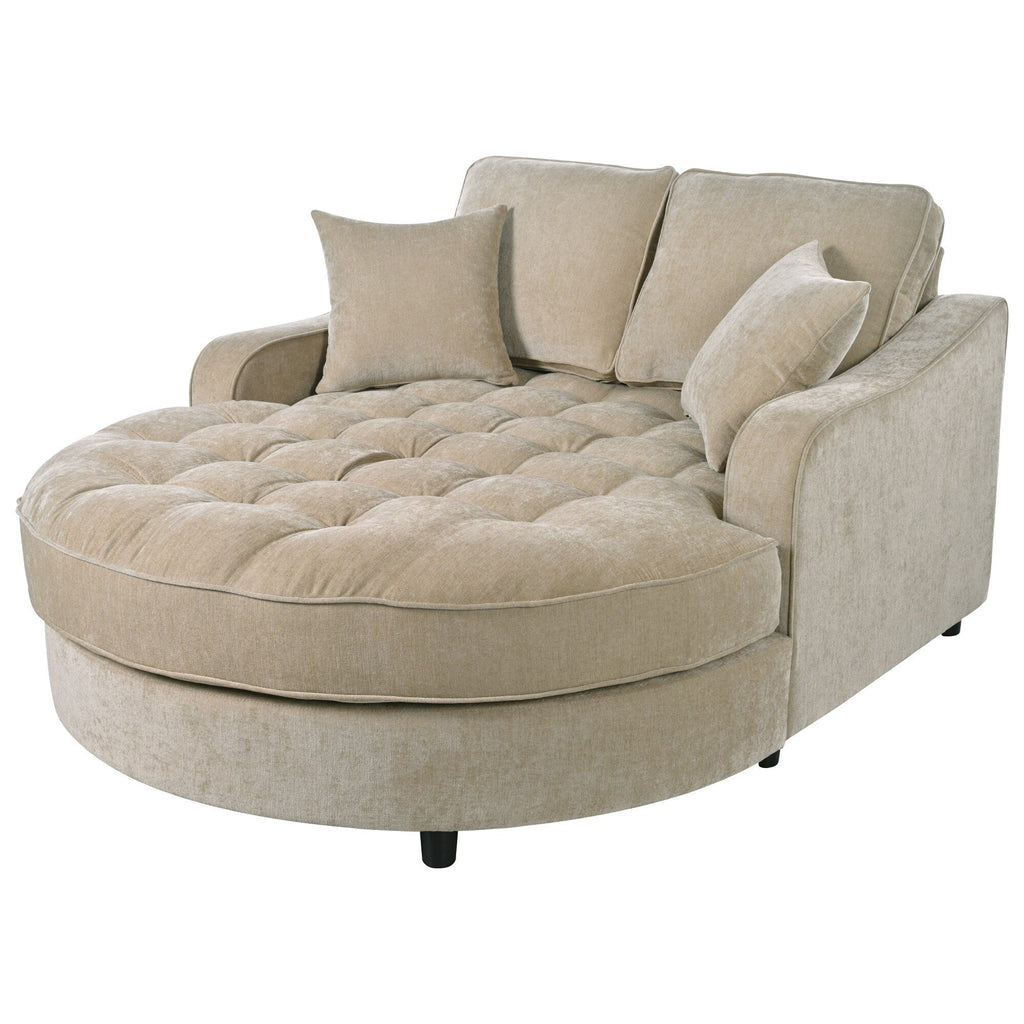 Chenille Chaise Lounge Sofa Bed, Upholstered Sofa Couch with Tufted Backrest and 2 Detachable Pillows for Living Room