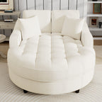 Chenille Chaise Lounge Sofa Bed, Upholstered Sofa Couch with Tufted Backrest and 2 Detachable Pillows for Living Room