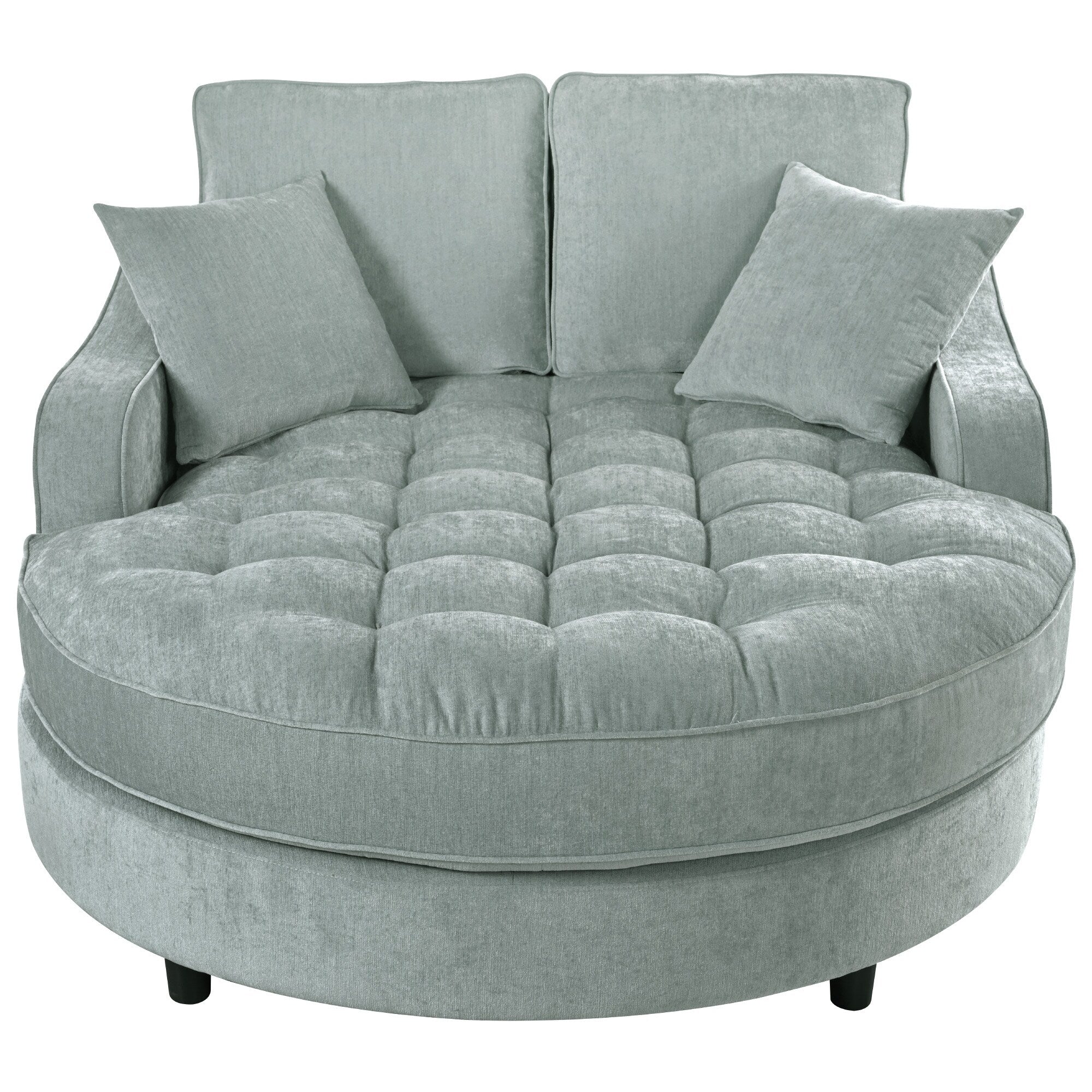 Chenille Chaise Lounge Sofa Bed, Upholstered Sofa Couch with Tufted Backrest and 2 Detachable Pillows for Living Room
