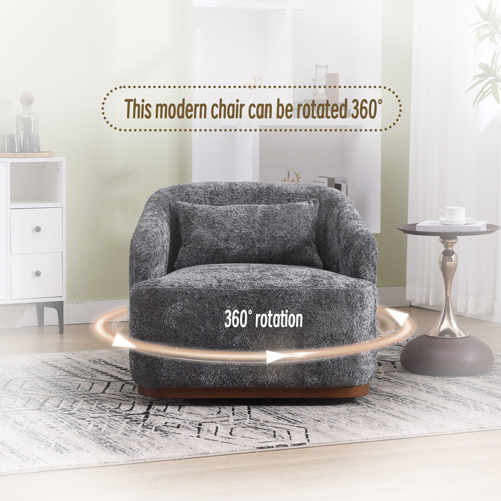 Chenille Swivel Barrel Chair, 360-Degree Comfy Accent Sofa for Living Room, Bedroom, and Study with Removable Cushion