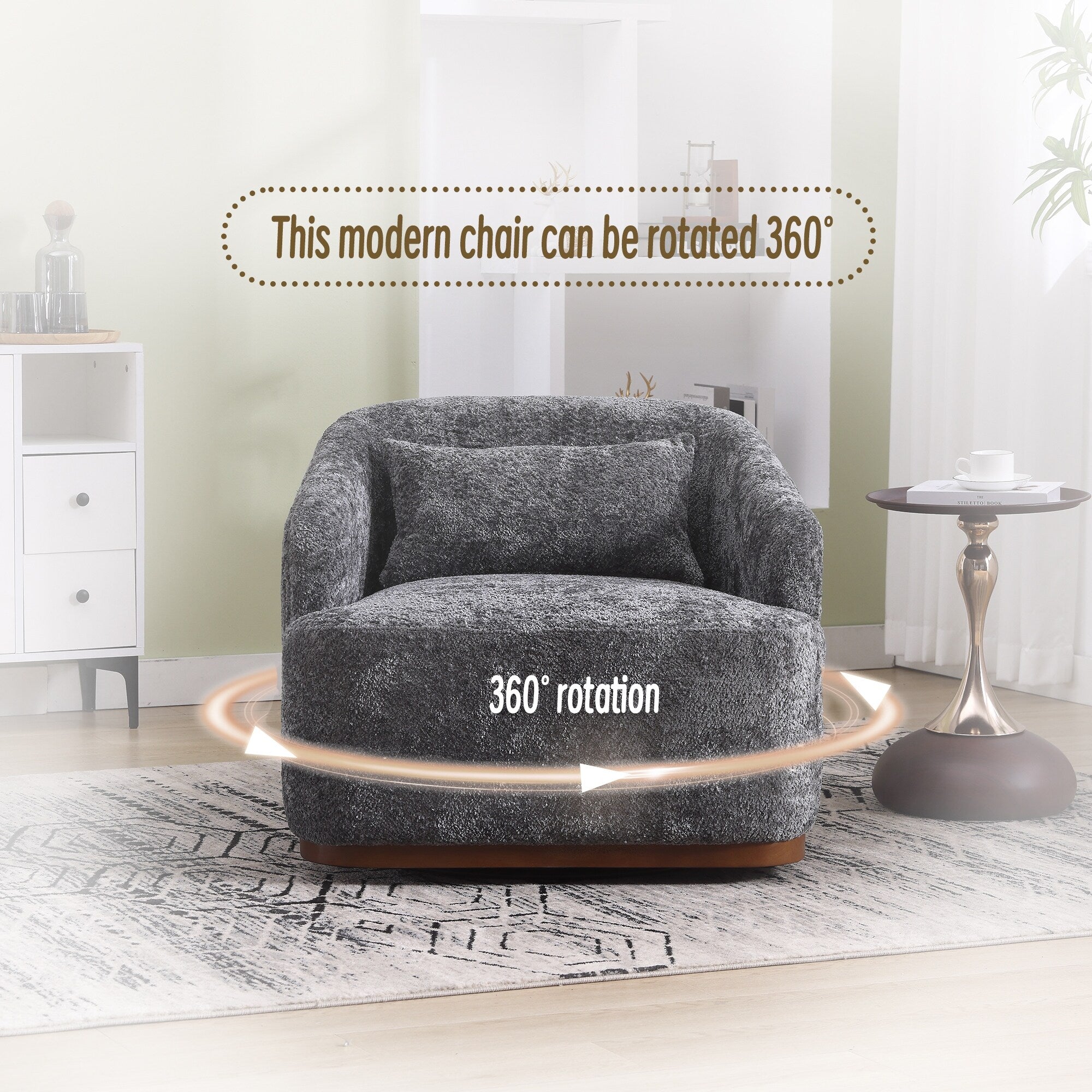Chenille Swivel Barrel Chair, 360-Degree Comfy Accent Sofa for Living Room, Bedroom, and Study with Removable Cushion