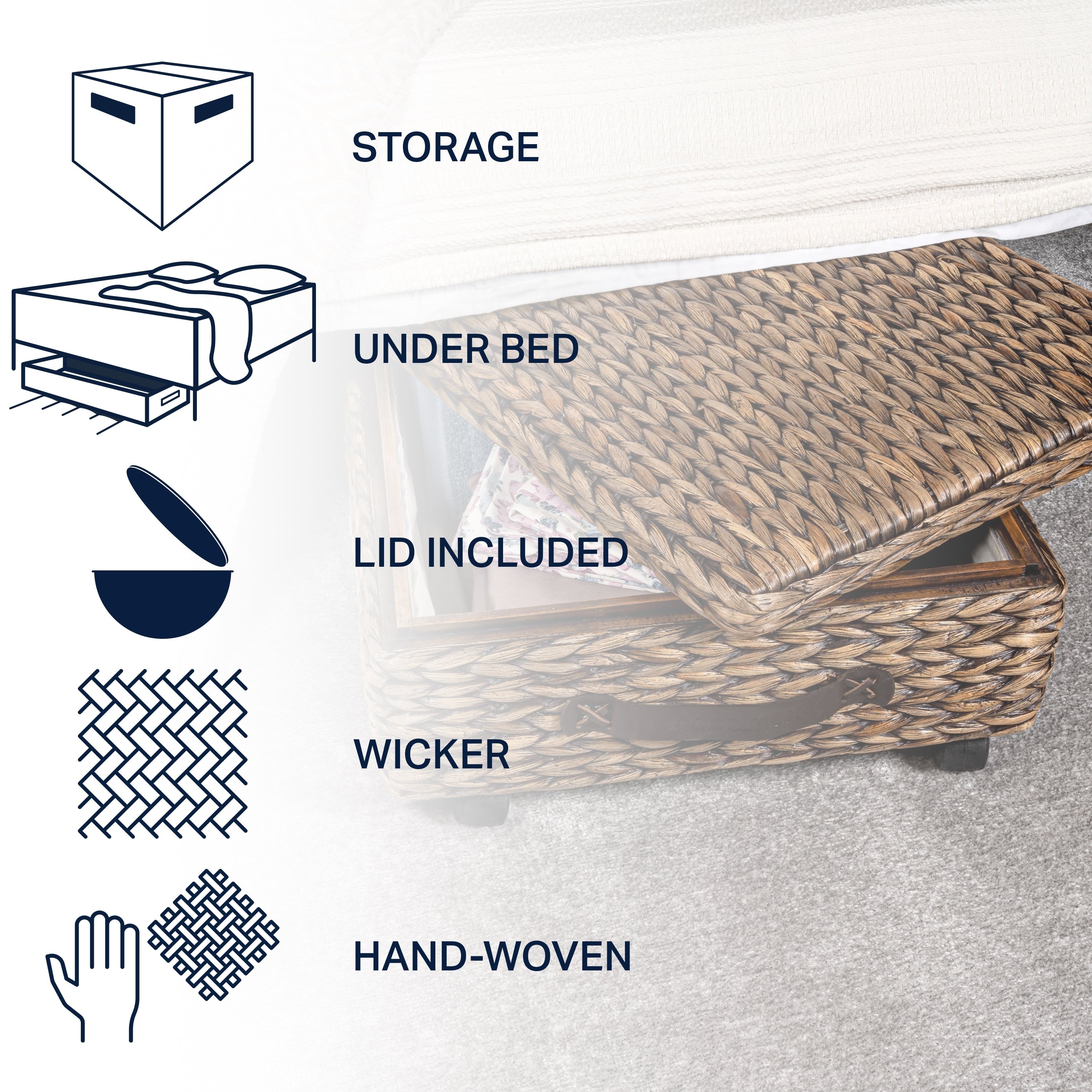 happimess Hyacinth/Wood Underbed Storage Bin with Wheels & Handles