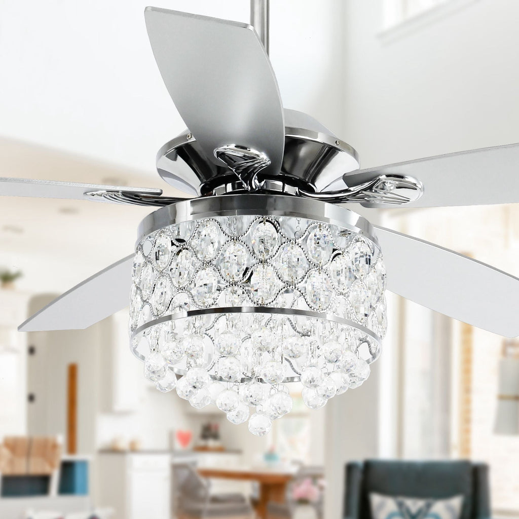 Chrome/ Crystal 4-light Chandelier/ Ceiling Fan with Remote