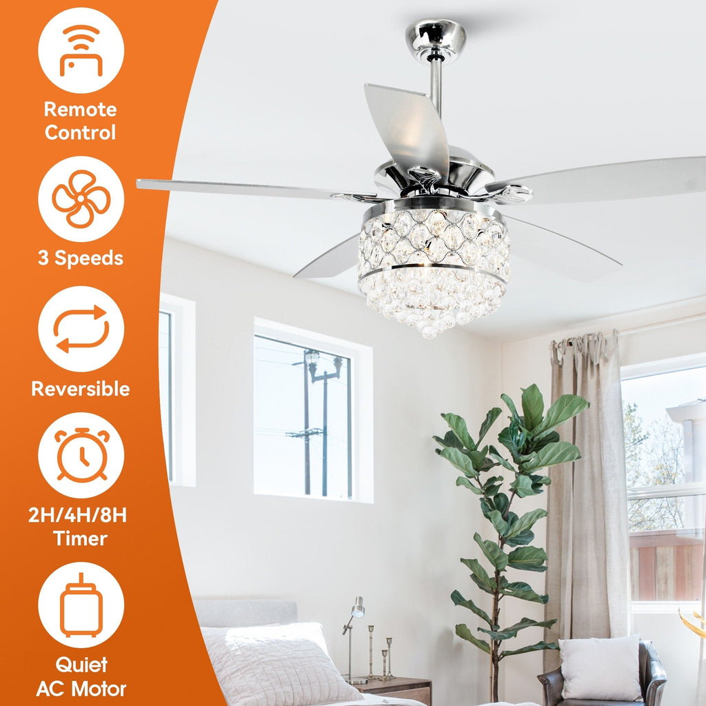 Chrome/ Crystal 4-light Chandelier/ Ceiling Fan with Remote