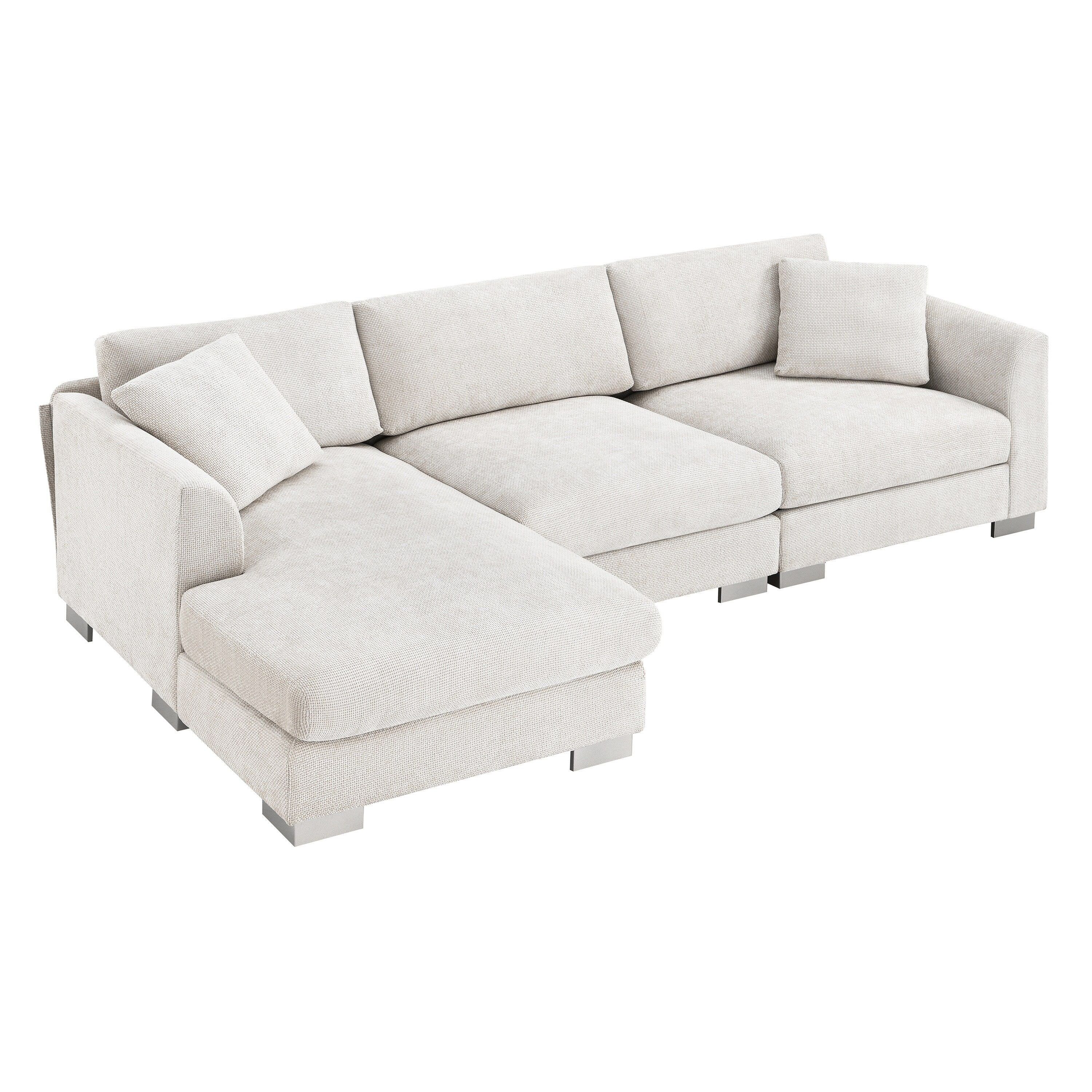 Cloud Sectional Sofa,L-Shaped Luxury Couch Set With 2 Free Pillows,4-Seat Chenille Indoor Furniture With Oversized Chaise