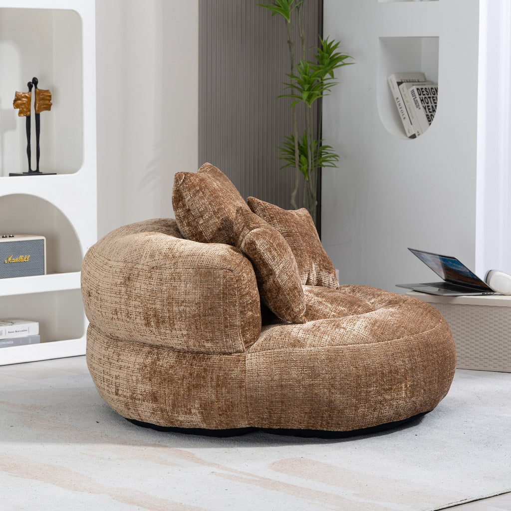Coffee Oversized 42.52 Chenille Lazy Bean Bag Single Sofa with Three Pillows for Bedroom