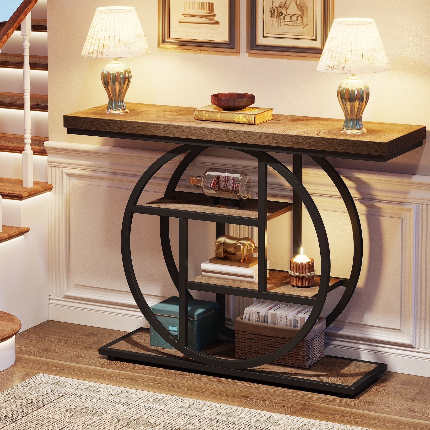Console Table for Entryway, Industrial 4-Tier Sofa Table Behind Couch
