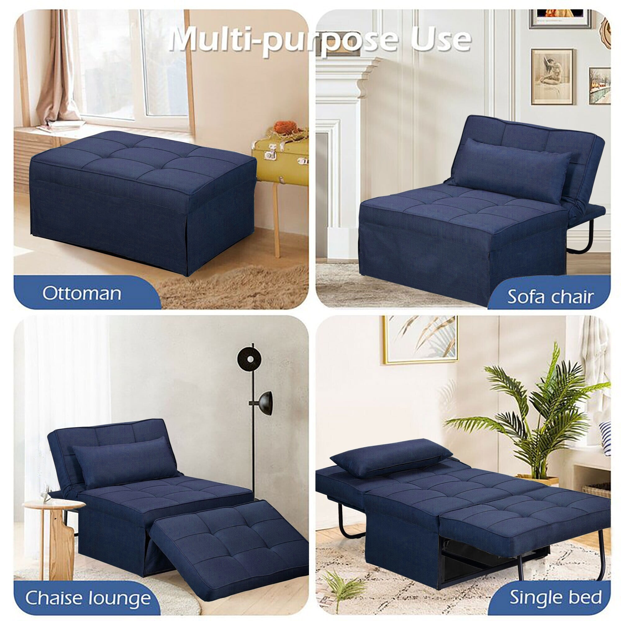 Convertible Sofa Bed Sleeper Sofa Chair Couch Folding Ottoman Recliner Chairs for Living Room