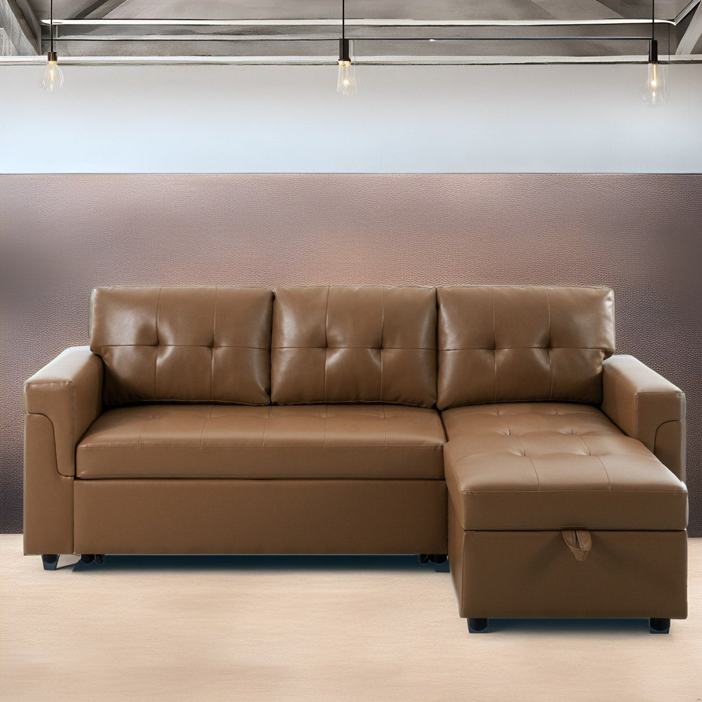 Convertible Reversible Sectional Sofa with Pull-Out Sleeper Bed, Hidden Storage Chaise, and Durable Legs