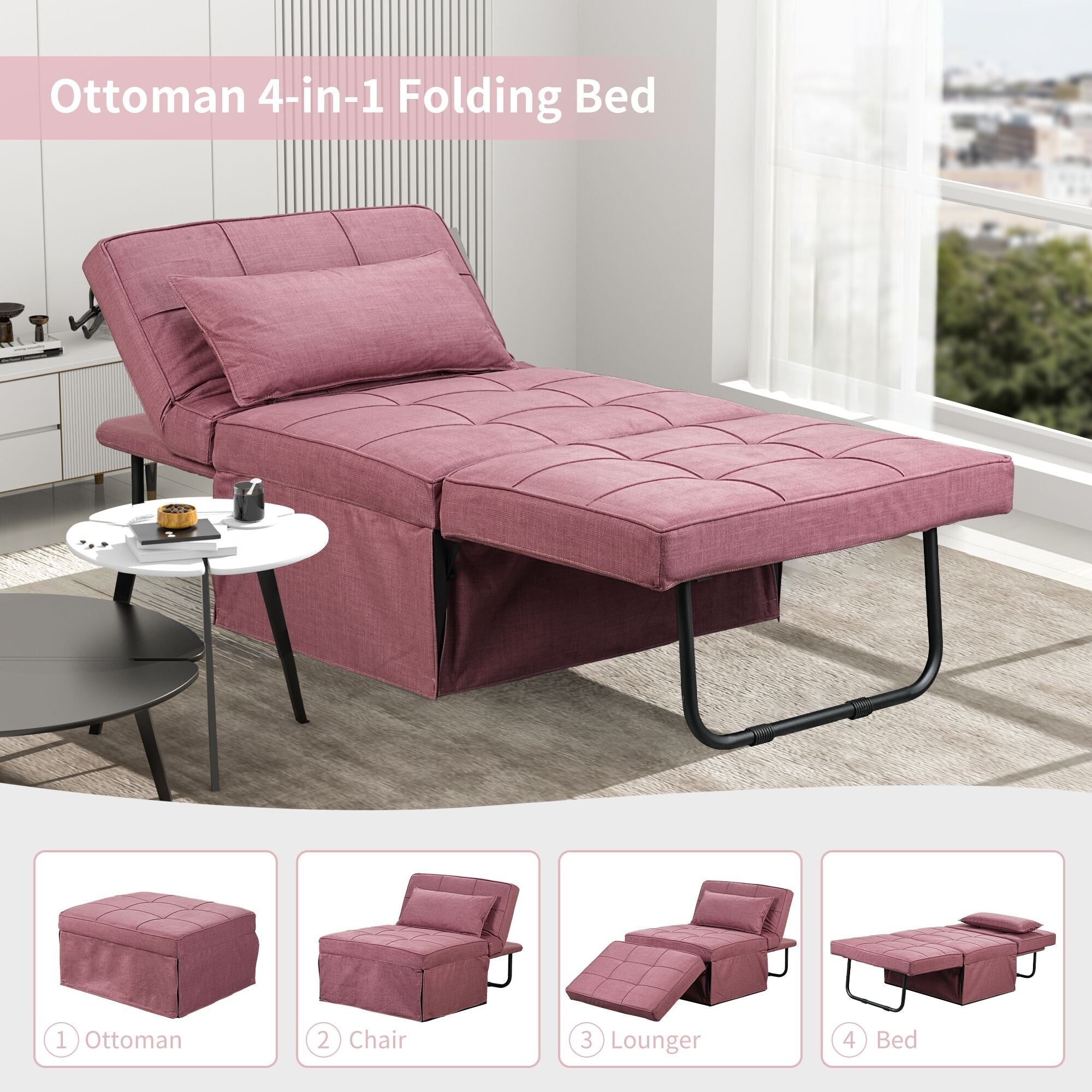 Convertible Sofa Bed Sleeper Sofa Chair Couch Folding Ottoman Recliner Chairs for Living Room