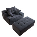 Corduroy Upholstered Memory Foam Sofa With Ottoman Upholstered Bean Bag Couch - 48.4Lx67.7Wx24.4H