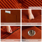 Corduroy Upholstered Memory Foam Sofa With Ottoman Upholstered Bean Bag Couch - 48.4Lx67.7Wx24.4H