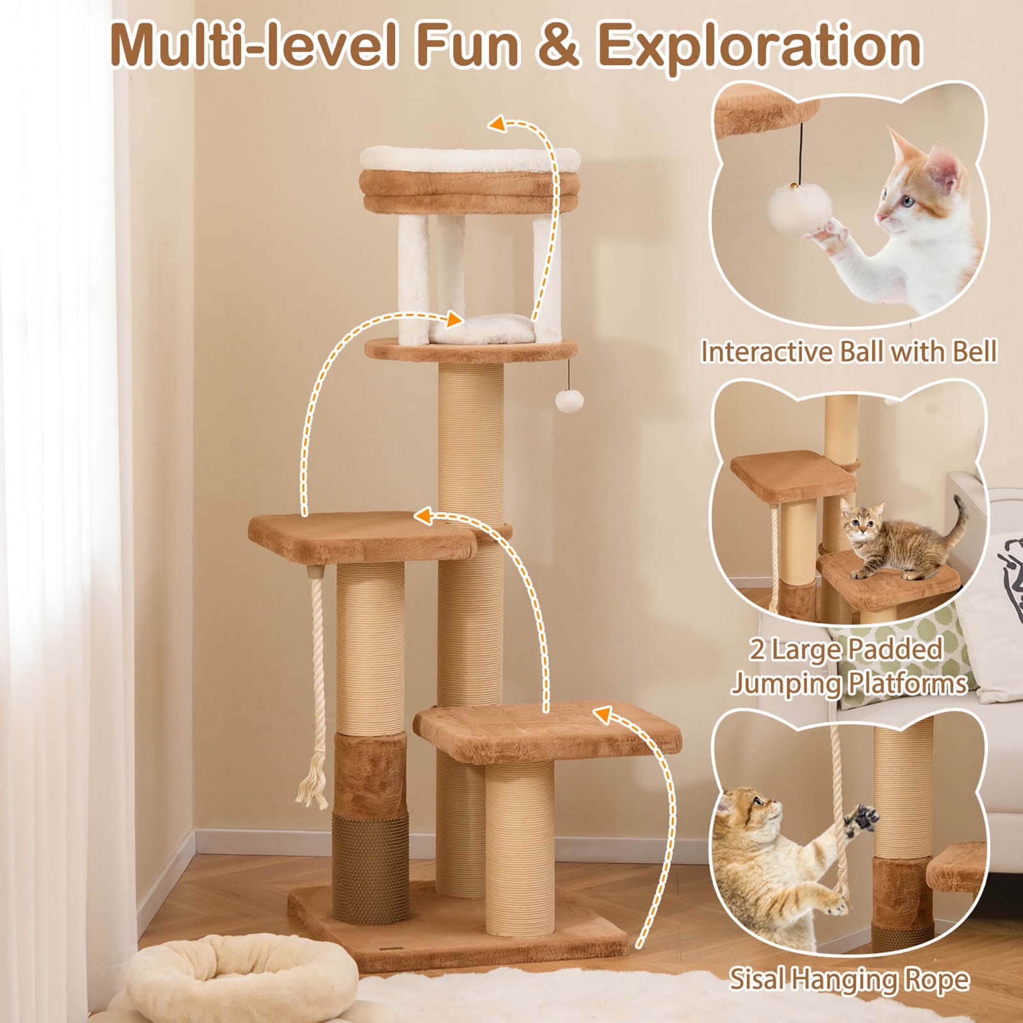 Costway 65 Tall Cat Tree for Indoor with Self-groomer Padded Perch - See Details