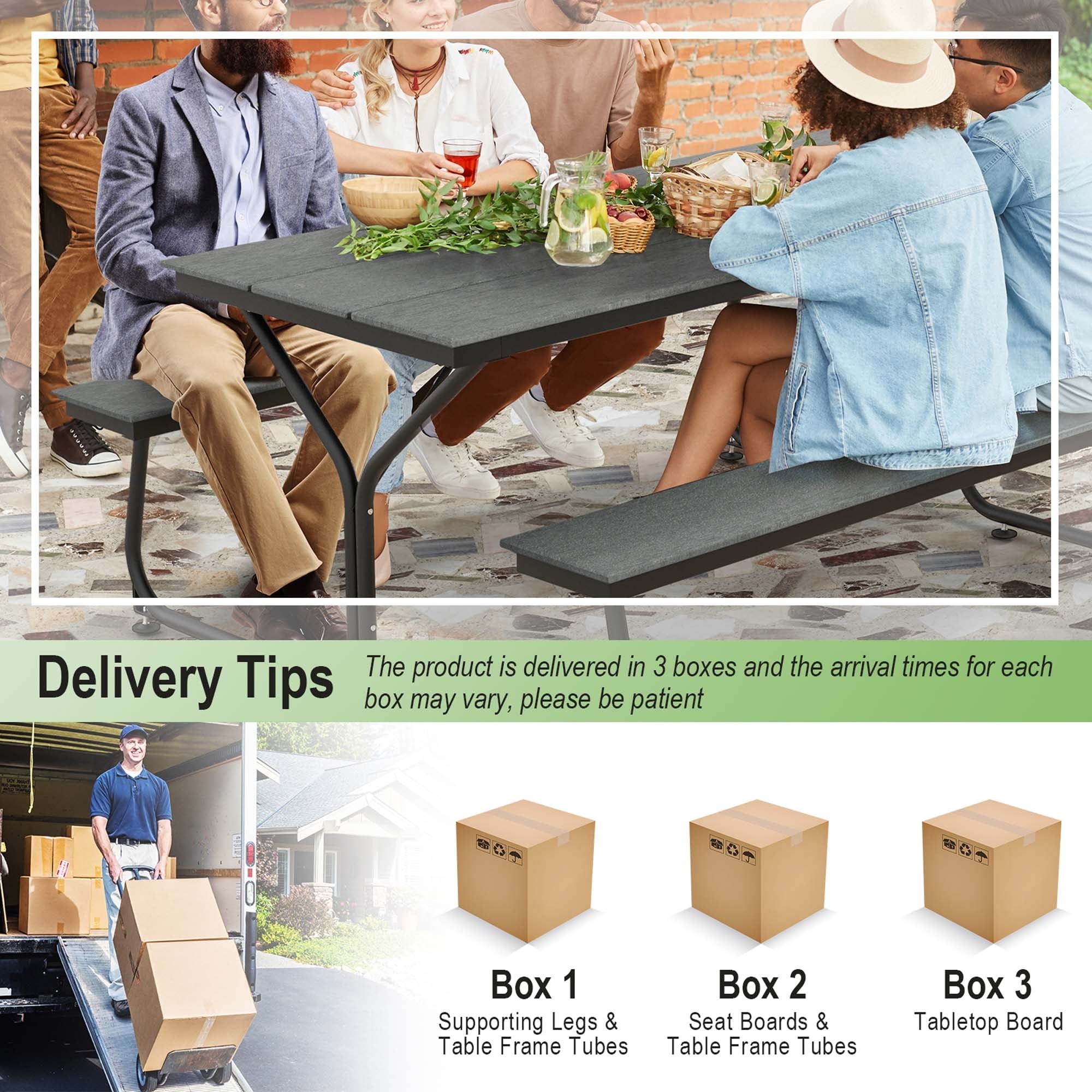 Costway 6FT Picnic Table Bench Set Outdoor HDPE Heavy-Duty Table for - See Details