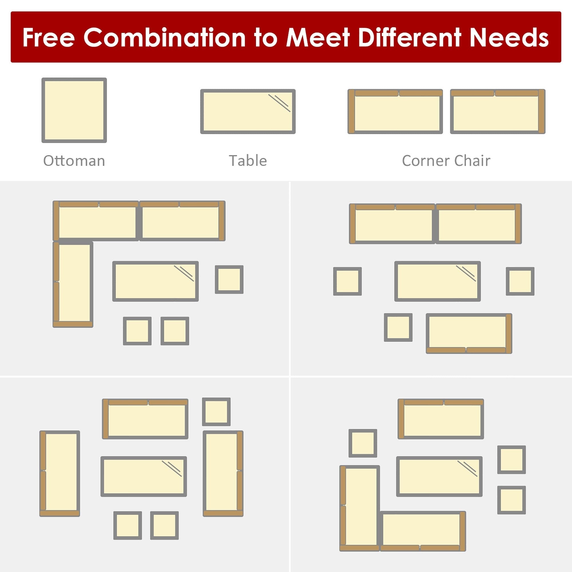 Costway 7 PCS Patio Rattan Dining Set Sectional Sofa Couch Ottoman - See Details