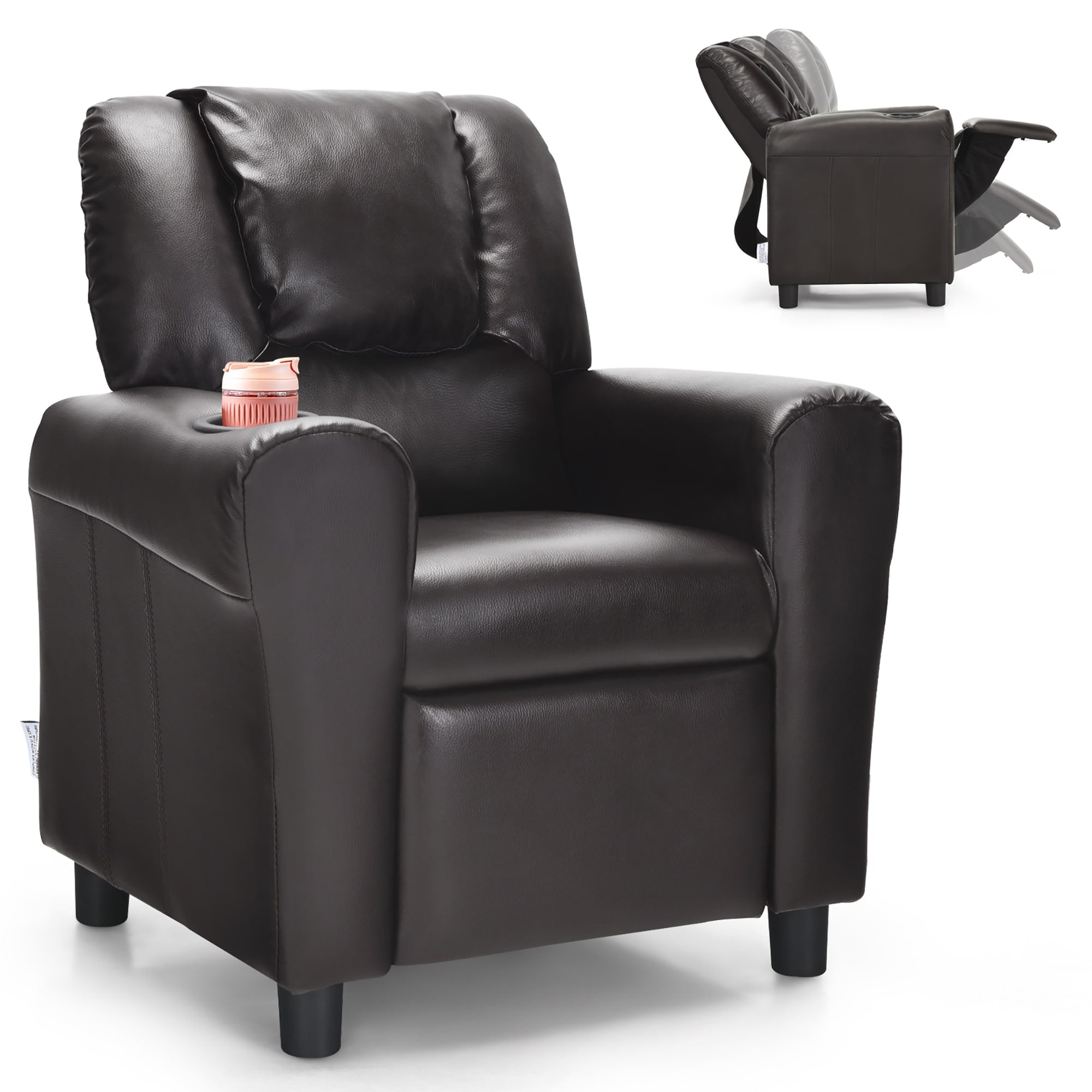 Costway Kids Recliner Chair PU Leather Armrest Sofa w/Footrest Cup