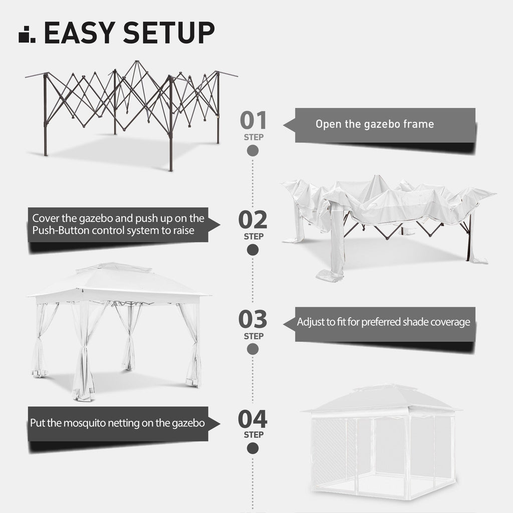 Cozywor 11 ft. x 11 ft. Pop-Up Steel Gazebo with Mosquito Netting