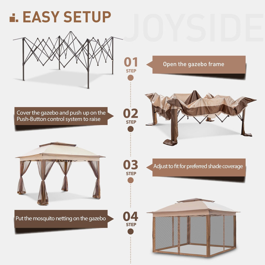 Cozywor 11 ft. x 11 ft. Pop-Up Steel Gazebo with Mosquito Netting