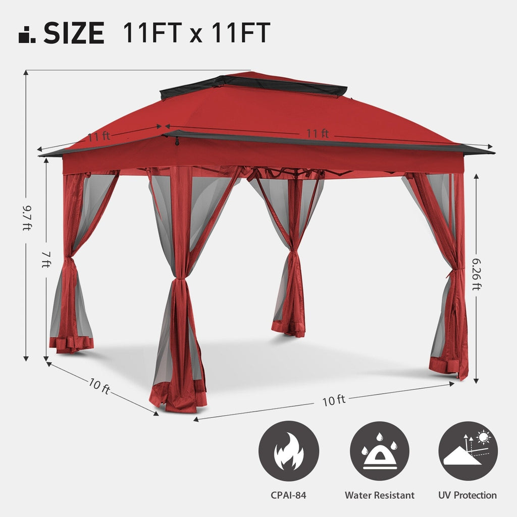 Cozywor 11 ft. x 11 ft. Pop-Up Steel Gazebo with Mosquito Netting