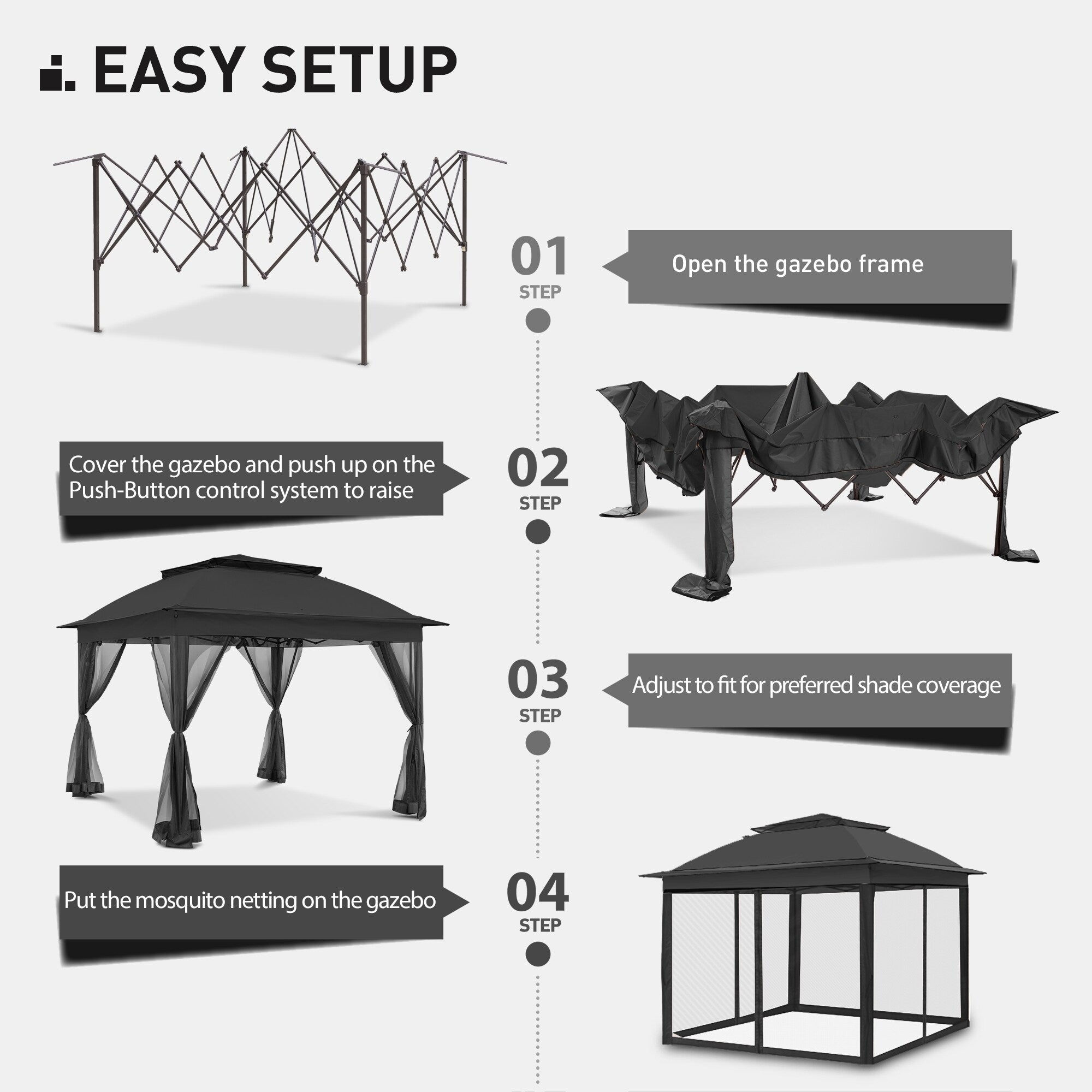 Cozywor 11 ft. x 11 ft. Pop-Up Steel Gazebo with Mosquito Netting